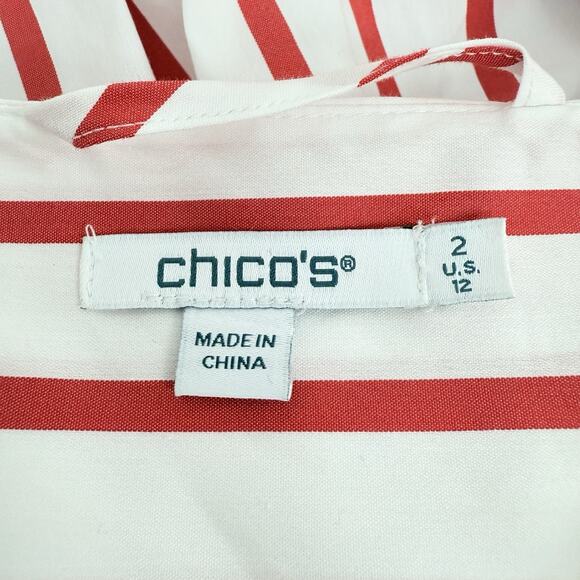 Chico's Embroidered Godet Stripe Maxi Dress Large 12 Red Coastal Vacation Resort - Picture 11 of 16